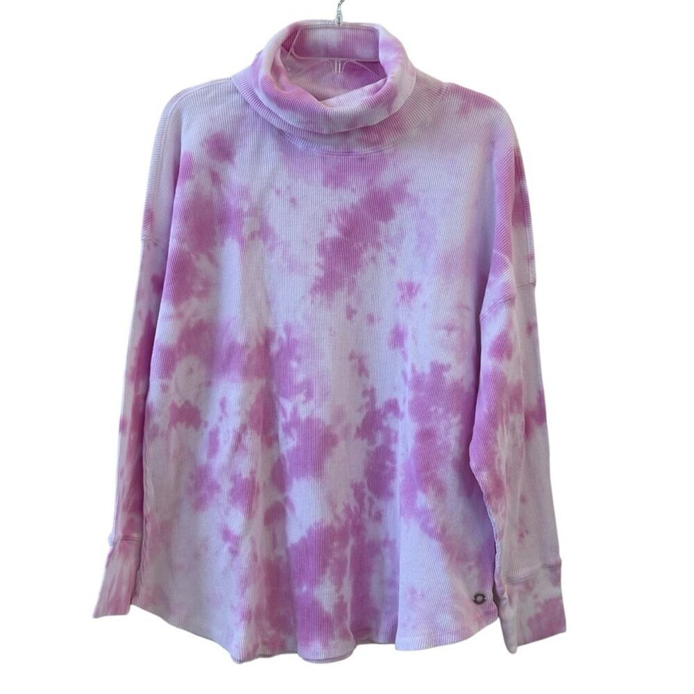 Pink White Tie Dye Long Sleeve Waffle Knit Turtleneck Calvin Klein Activewear 2X